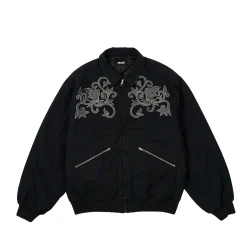 FLORAL CANVAS BOMBER JACKET BLACK