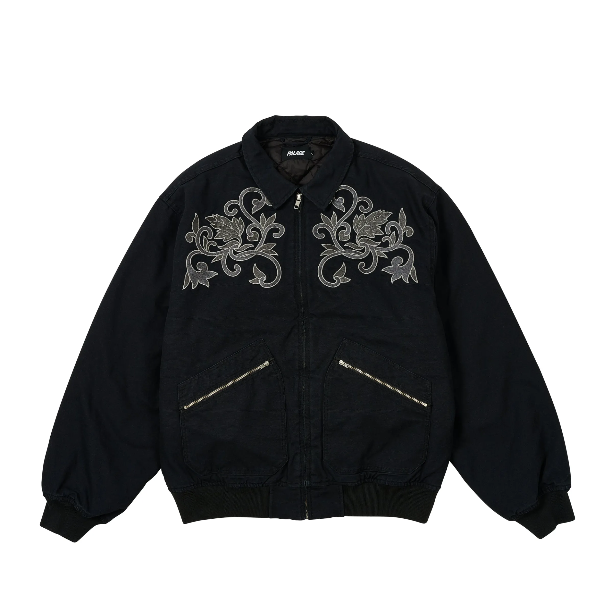 FLORAL CANVAS BOMBER JACKET BLACK