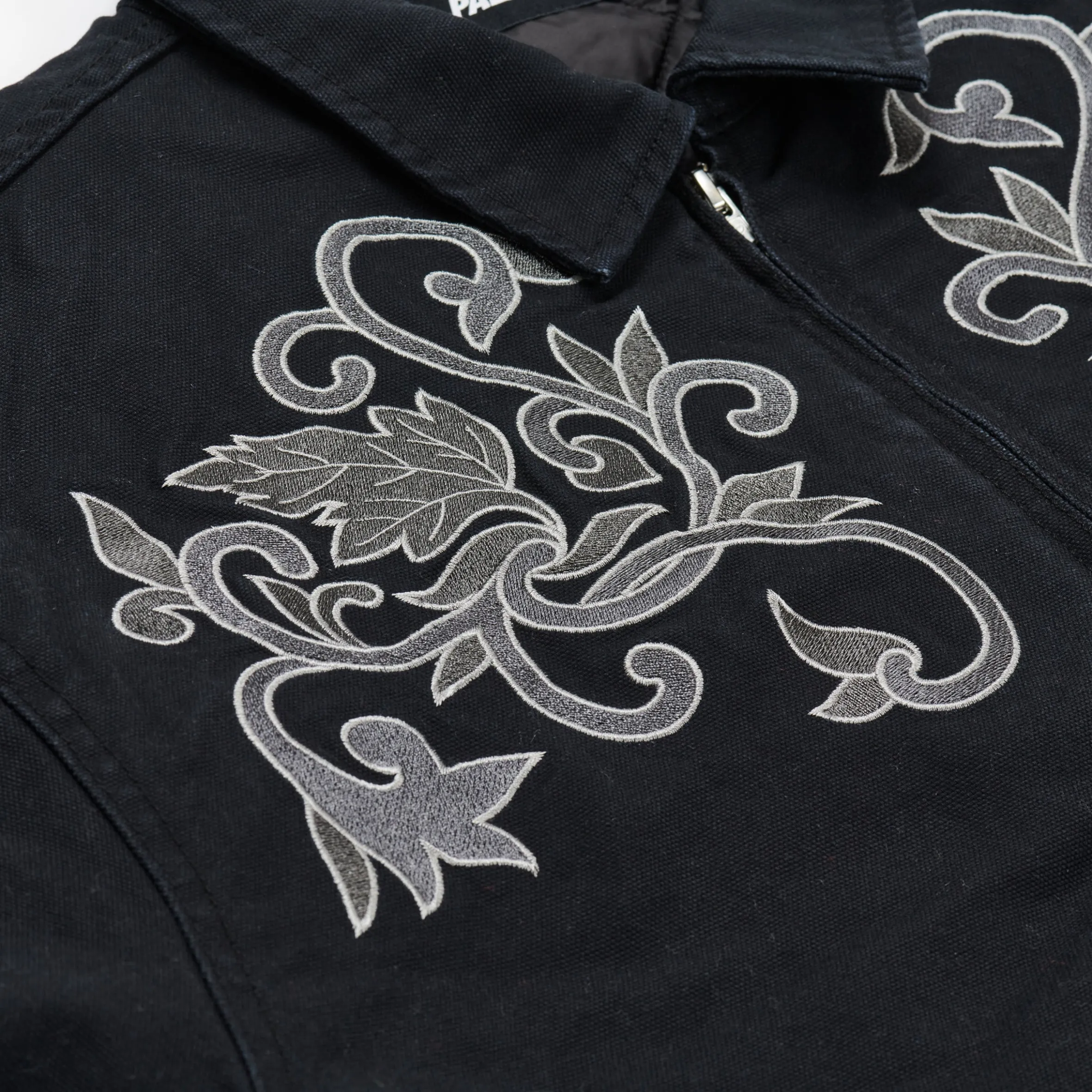 FLORAL CANVAS BOMBER JACKET BLACK